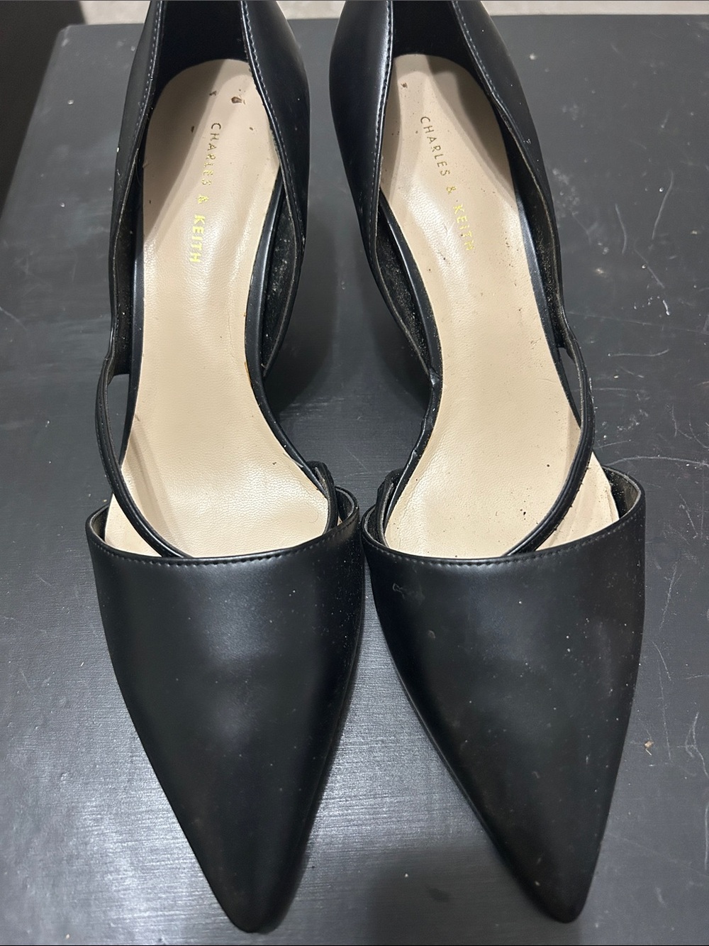 Charles & Keith Black Pointed D'Orsay Pumps with Slingback